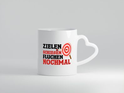 Zielen Schießen fluchen nochmal | Bogenschießen - Herz Tasse Weiß