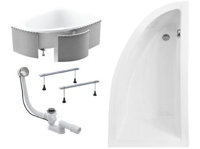 Badewanne Eckwanne Acryl Praktika 140x70 Rechts Styropor | Ablauf & Füße GRATIS !