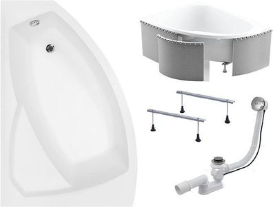 Badewanne Eckwanne Acryl RIMA 140x90 Links Weiß Styropor | Ablauf & Füße GRATIS !
