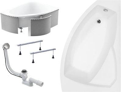 Badewanne Eckwanne Acryl RIMA 150x95 Rechts Weiß Styropor | Ablauf & Füße GRATIS !