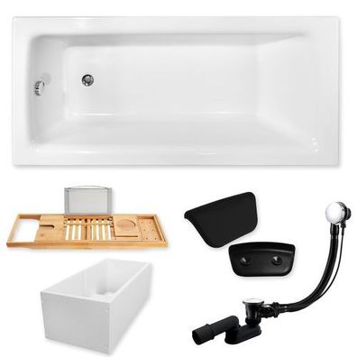 Badewanne Rechteck 120x70 + Wannenträger + Ablage + Kopfstütze | Ablauf & Füße GRATIS