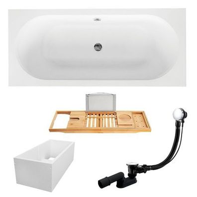 Badewanne Rechteck 180x80 VITAE + Wannenträger + Ablage | Ablauf & Füße GRATIS