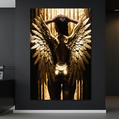 Wandbild Frau mit Flügeln in Gold, Kunst Bild, Poster, Leinwand oder Acrylglas