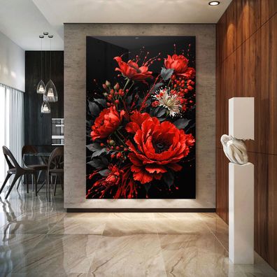 Wandbild Abstrakte rote Blumen Kunst Bild, Poster, Leinwand oder Acrylglas