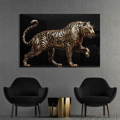 Tiger in Gold, Kunst, Luxus Wandbild Deko Tier in Leinwand, Acrylglas, Poster k84