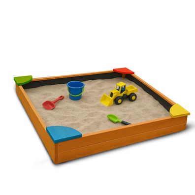 Sandkasten 90 x 16 x 90 cm aus Holz mit Abdeckung und Bodenplane für den Garten