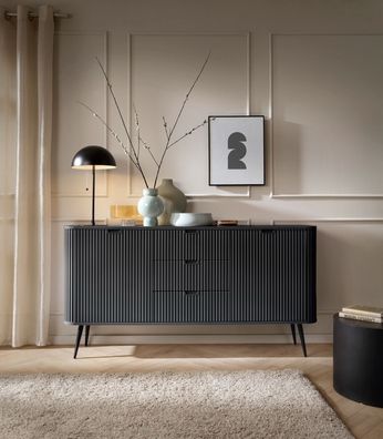 AX LIVING Schubladenschrank Kommode „Salvia KSZ168“ - 168 cm Breite, Schwarz