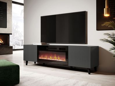 TV-Lowboard Vamos Grey 180 TV-Kommode mit Kamin Stilvoll TV-Schrank Wohnzimmer