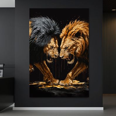 Der Kampf zwischen Löwen Tier Wandbild, Kunst Poster, Leinwand oder Acrylglas