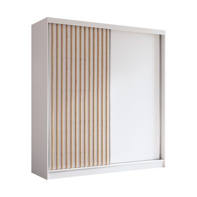 AX Living Cabinio Schwebetürenschrank Weiß 200cm mit Lamellen