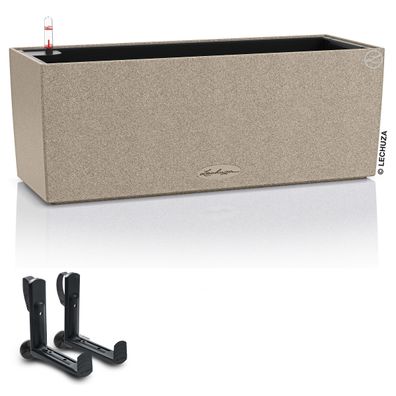 1er + 2 Set LECHUZA® Blumenkasten Balconera Stone 50 Sandbeige All-in-One