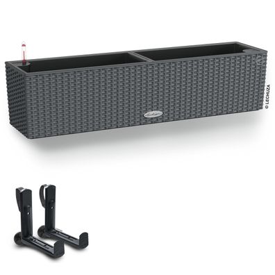 1er + 2 Set LECHUZA® Blumenkasten Balconera Cottage 80 Granit All-in-One