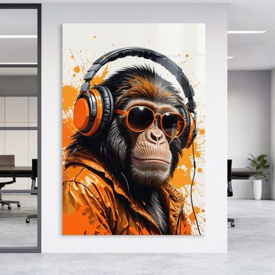 Bunter Affe Gorilla Kopfhörern Kunst, Wandbild Tier in Leinwand , Acrylglas Poster 0k