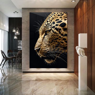 Goldene Leopard Tier - Moderne Wandbild, Kunst Poster, Acrylglas oder Leinwand