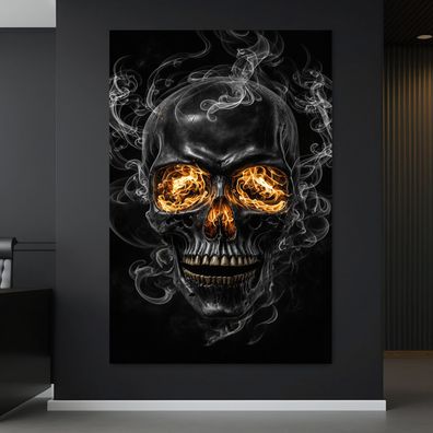 Abstrakte Totenkopfflammen Kunst, Wandbild Deko Leinwand, Acrylglas oder Poster