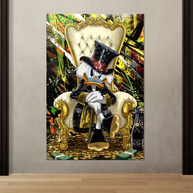 Der reiche Dagobert Duck Kunst, Luxus Wandbild Deko Leinwand, Acrylglas oder Poster