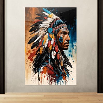 Abstrakte Indianer in Farben Kunst Bild, Wandbild Deko Leinwand, Acrylglas, Poster