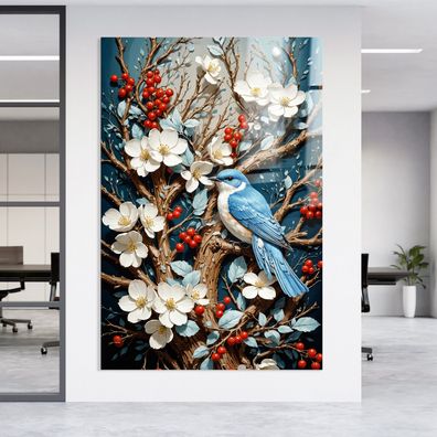 Abstrakte Kunst mit einem Vogel Bild, Wandbild Deko Leinwand, Acrylglas oder Poster