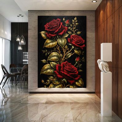 Schöne rote Rosen Kunst Bild, Wandbild Deko Leinwand, Acrylglas oder Poster