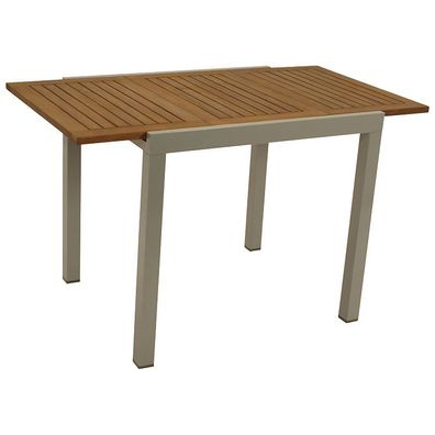 Gartentisch Ausziehtisch Alu silbergrau + Akazie, 80/120x70cm