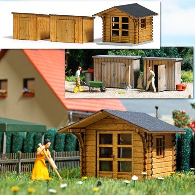 Busch H0 1529 Gebäude-Bausatz Gartenhaus & Geräteschuppen aus Echtholz 1:87