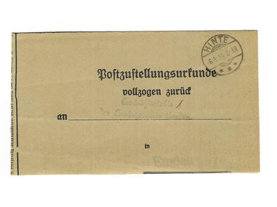Landpoststempel Hinte-Emden auf Postzustellungsurkunde vom 06.04.34