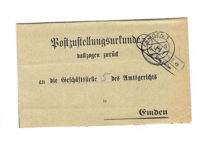 Landpoststempel Hinte über Emden auf Postzustellungsurkunde vom 14.05.46