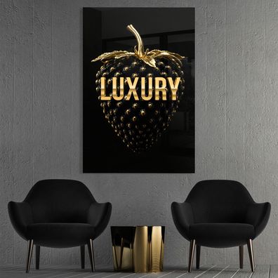 Goldene Erdbeere, Luxuskunst Bild, Wandbild Leinwand, Acrylglas oder Poster