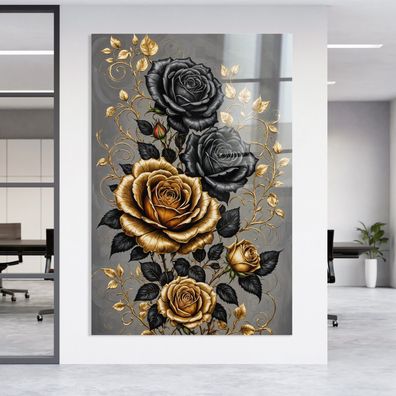 Goldene Schöne Blumen Kunst Bild, Wandbild Leinwand, Acrylglas, Poster hu5