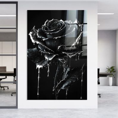 Rose in Schwarz und Silver Luxus Kunst Bild, Wandbild Leinwand, Acrylglas oder Poster