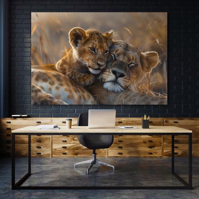 Löwenfamilie, Tierliebe Kunst, Tier Bild Wandbild Leinwand, Acrylglas oder Poster