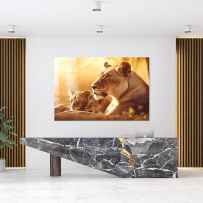 Löwenfamilie, Tierliebe Kunst, Tier Bild Wandbild Leinwand, Acrylglas oder Poster k64