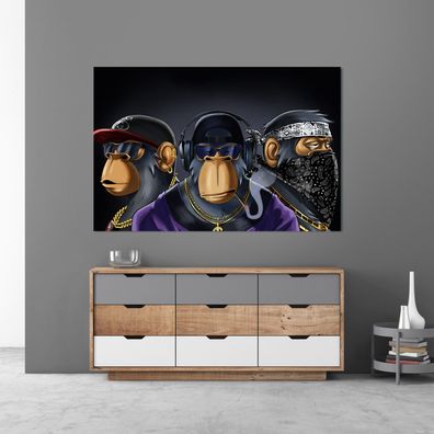 Affengeil, drei Gorillas Kunst, Wandbild Deko Tier in Poster, Leinwand, Acrylglas j65