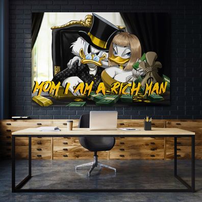 Der reiche Dagobert Duck ist verliebt Kunst Wandbild Deko Leinwand, Acrylglas, Poster