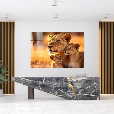 Löwenfamilie, Tierliebe Kunst, Tier Bild Wandbild Leinwand, Acrylglas oder Poster k62