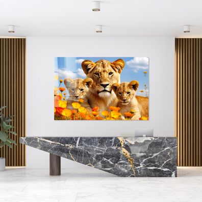 Löwenfamilie, Tierliebe Kunst, Tier Bild Wandbild Leinwand, Acrylglas oder Poster k61