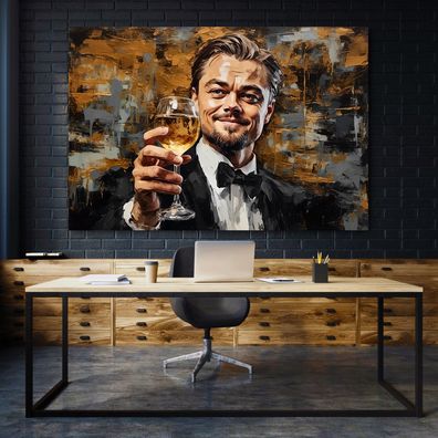 Leonardo DiCaprio mit einem Glas Wein Kunst, Wandbild Leinwand, Acrylglas oder Poster