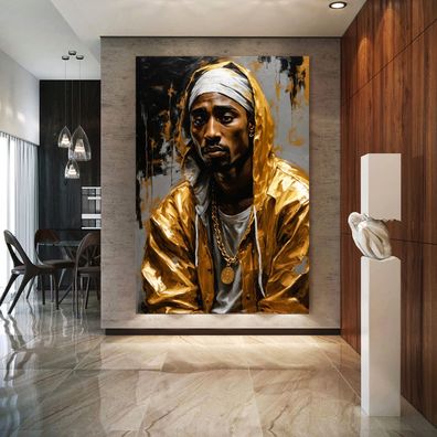 Tupac Shakur Rapper Musiker Kunst Gold, Wandbild Leinwand, Acrylglas, Poster