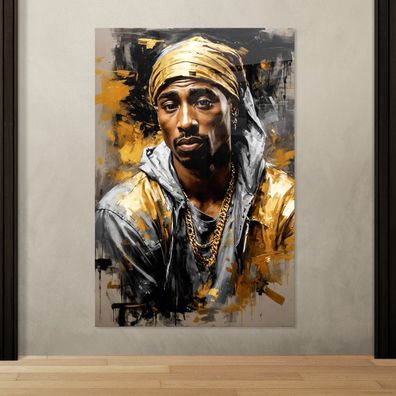 Tupac Shakur Rapper Musiker Kunst Gold, Wandbild Leinwand, Acrylglas, Poster h55
