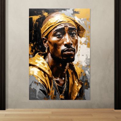 Tupac Shakur Rapper Musiker Kunst Gold, Wandbild Leinwand, Acrylglas, Poster h54