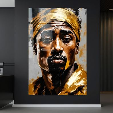 Tupac Shakur Rapper Musiker Kunst Gold, Wandbild Leinwand, Acrylglas, Poster h50