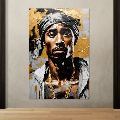 Tupac Shakur Rapper Musiker Kunst Gold, Wandbild Leinwand, Acrylglas, Poster h05