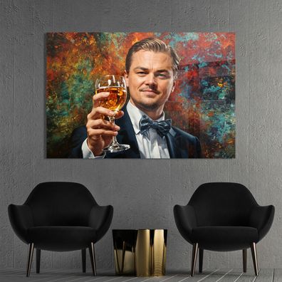 Leonardo DiCaprio mit einem Glas Wein Kunst, Wandbild Leinwand, Acrylglas, Poster hh5