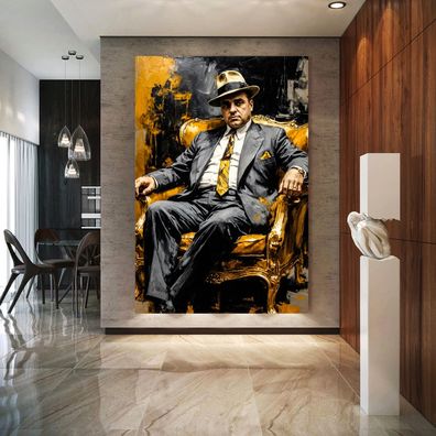 Al Capone Mafia Gangster Gold Kunst Bild, Wandbild Leinwand, Acrylglas oder Poster