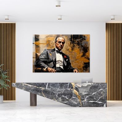 The Godfather, Mafia Gold Kunst Bild, Wandbild Leinwand, Acrylglas oder Poster h20