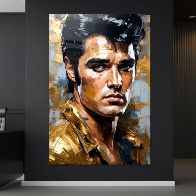 Elvis Presley, Sänger Gold Kunst Bild, Wandbild Leinwand, Acrylglas oder Poster j43