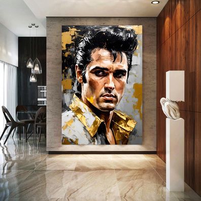 Elvis Presley, Sänger Gold Kunst Bild, Wandbild Leinwand, Acrylglas oder Poster j42