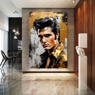 Elvis Presley, Sänger Gold Kunst Bild, Wandbild Leinwand, Acrylglas oder Poster j41