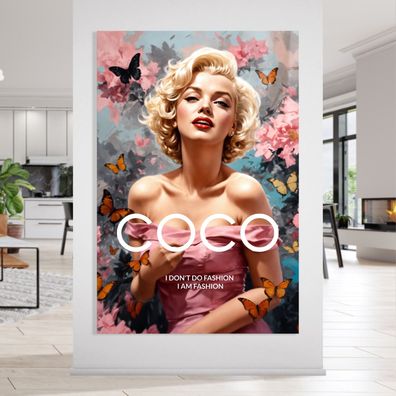 Marilyn Monroe, Luxusmarke COCO Kunst Bild, Wandbild Leinwand, Acrylglas, Poster
