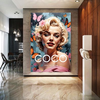Marilyn Monroe, Luxusmarke COCO Kunst Bild, Wandbild Leinwand, Acrylglas, Poster h8z